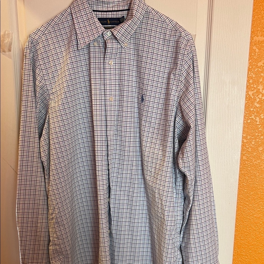 Ralph Lauren White Button-Down Shirt with Blue & Green Pink Grid XL - Picture 7 of 7
